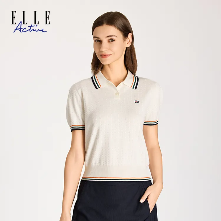 ELLE Active经典彩条针织衫女独特漂亮小衫百搭时尚简约通勤毛衫