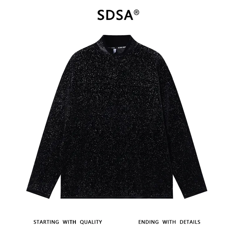 SDSA男士秋冬新款痞帅男装潮牌满天星绒面半高领长袖T恤时尚上衣