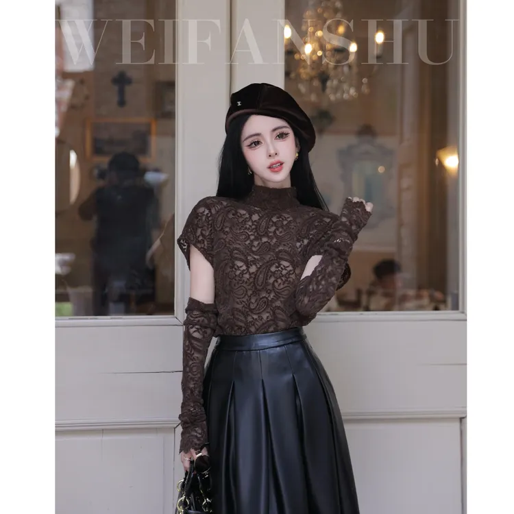 WEIFANSHU/魏凡舒【蕾丝热恋】秋冬新款时尚设计感复古百搭蕾丝上衣