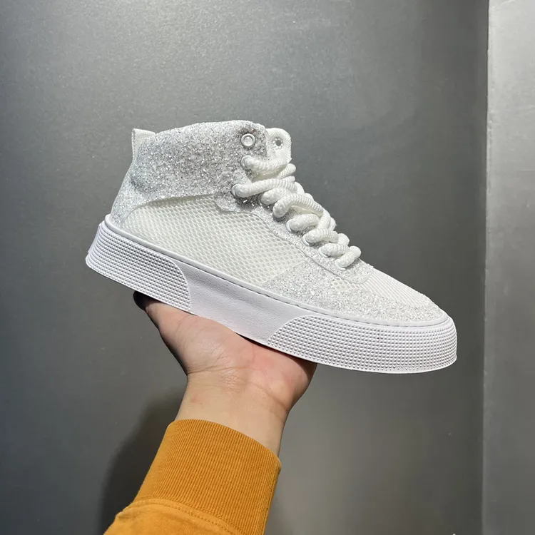 闪光亮片网面透气高帮鞋2025春夏新款时尚百搭软底舒适男潮休闲鞋