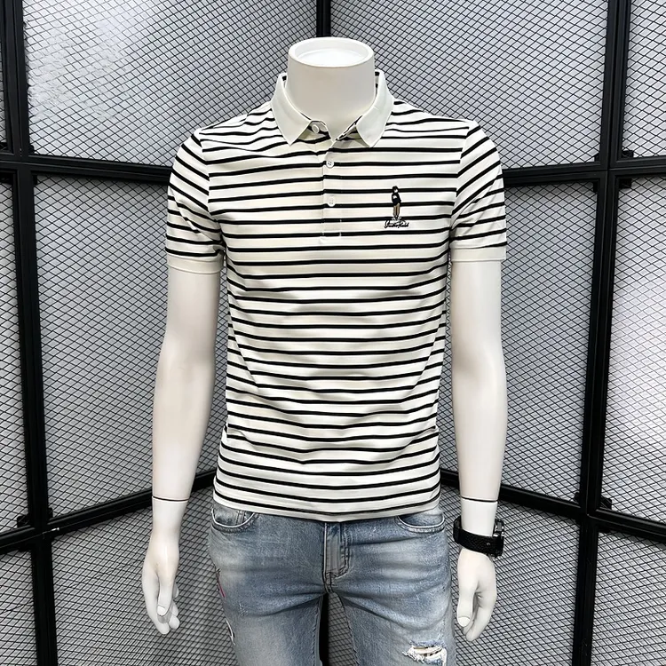 真维斯条纹POLO衫男士夏季潮牌新款短袖t恤修身翻领休闲男装上衣