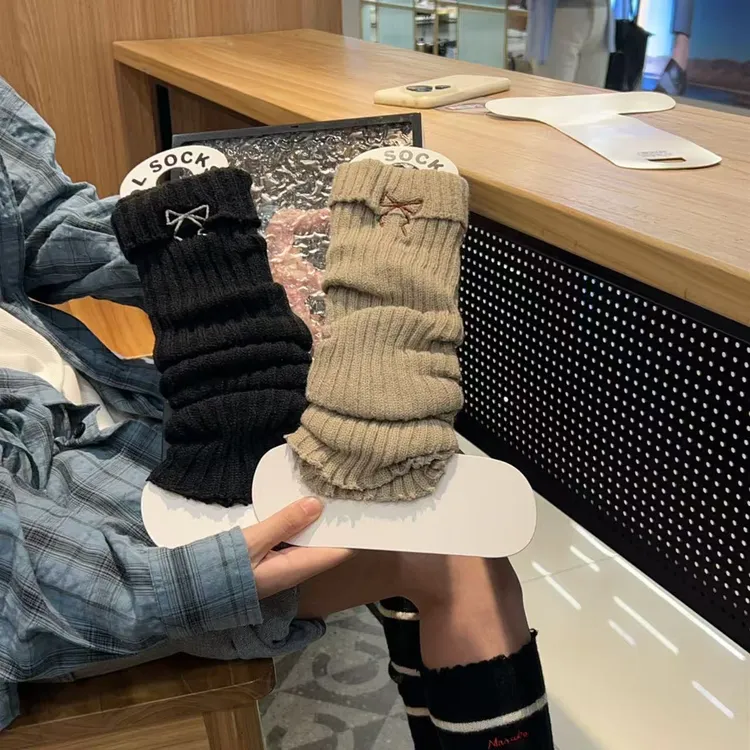 女士春秋轻奢刺绣蝴蝶结针织保暖时尚潮流舒适百搭饰品堆堆袜袜套