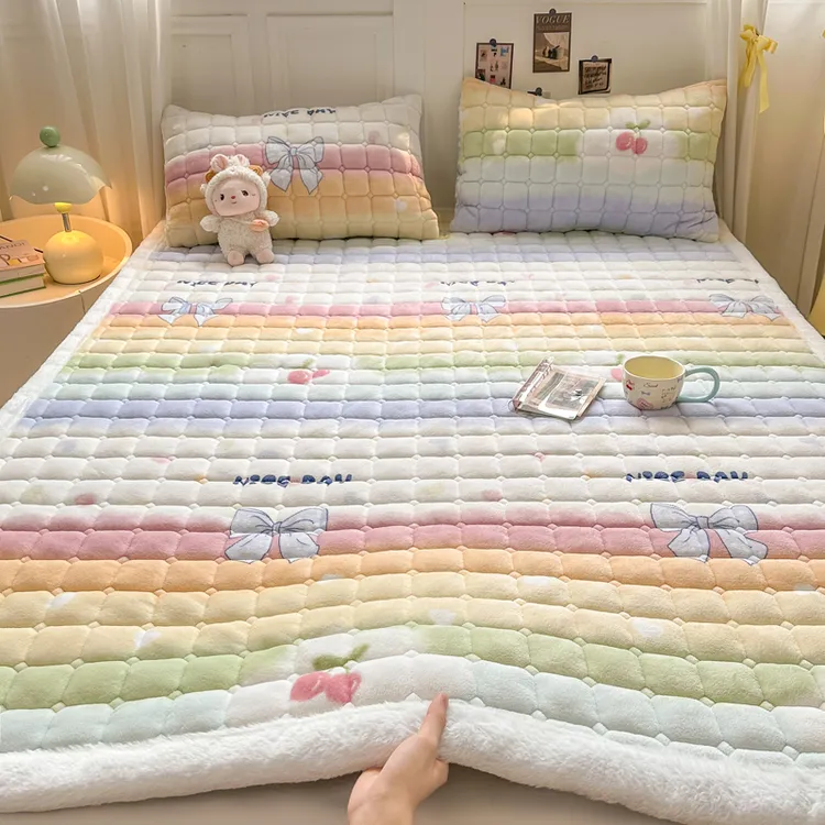 加厚牛奶绒床垫印花夹棉加绒保暖冬季床护垫卧室床180×200大尺寸