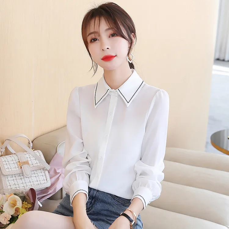 时尚高端长袖缎面雪纺衬衫衬衣女士秋装新款通勤气质洋气职业上衣