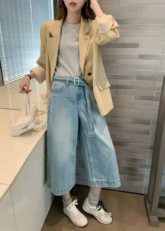 高腰直筒裤水洗微弹力夏季牛仔裤网红显瘦阔腿时尚