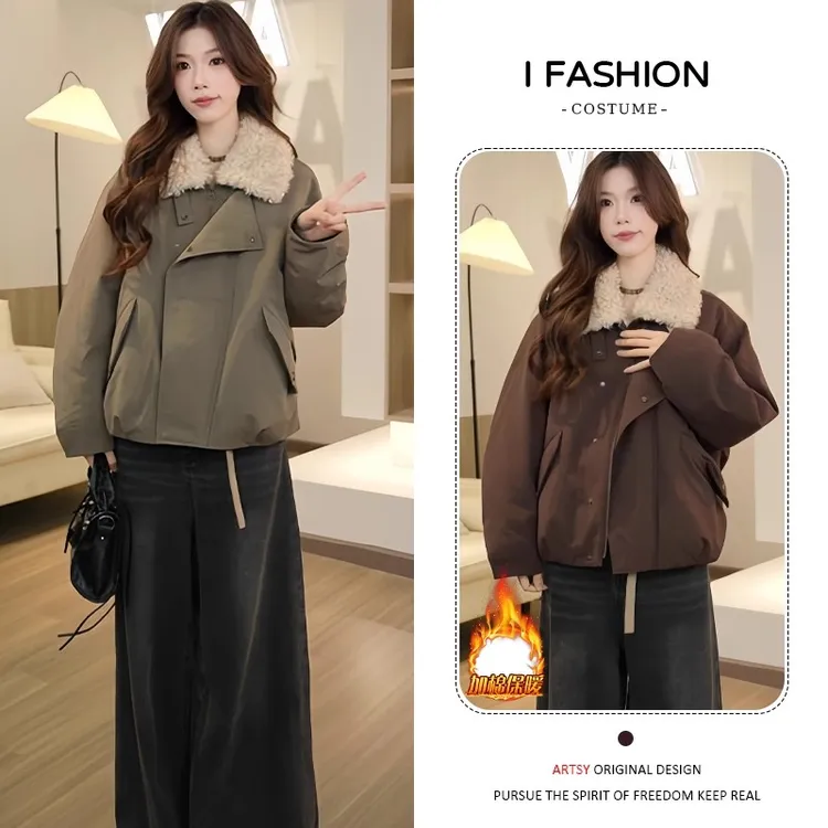 拉夏贝尔2025新款时尚休闲外套女秋冬宽松洋气减龄加厚保暖