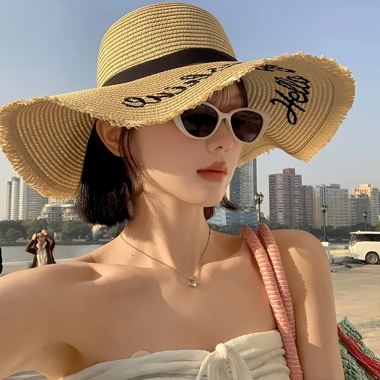 海边度假大帽檐太阳帽女2025年春新款遮阳防晒帽子法式编织草帽潮