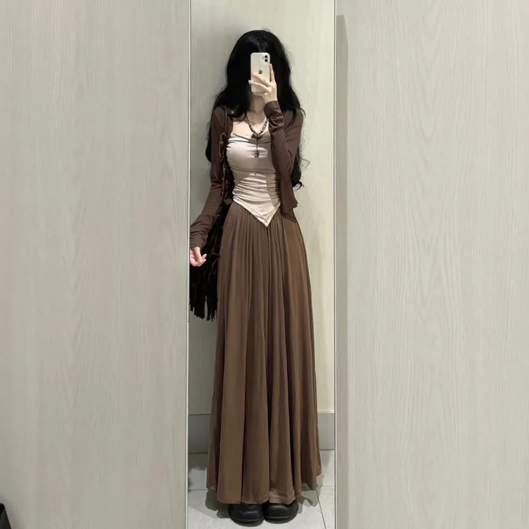 冷淡风盐系穿搭禅意风开衫背心阔腿裤三件套女今年流行的漂亮套装
