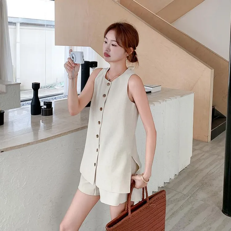 夏季新款法式时尚背心短裤两件套【娜家衣柜】