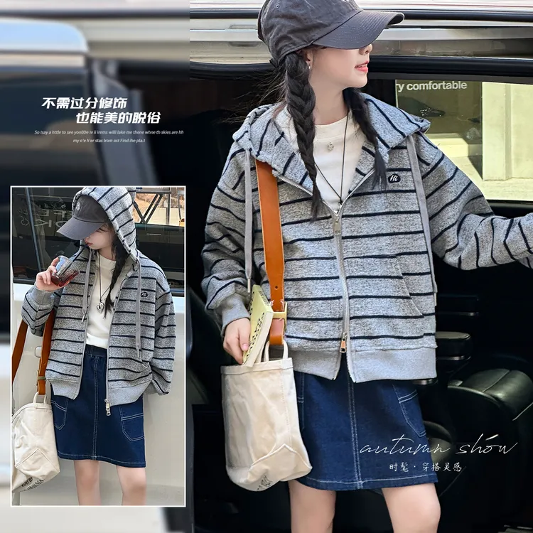 女童外套秋装2025新款韩系慵懒风卫衣外套12岁15初中生休闲宽松