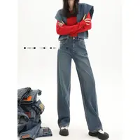 220牛仔裤女2024秋冬新款直筒裤时尚休闲显瘦高腰蓝色