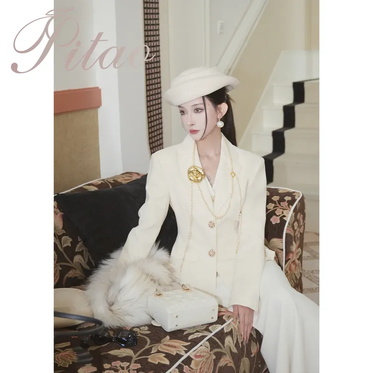 杜屁屁桃PITAO原创【月光晚宴】秋季新款女气质休闲百搭外套连衣裙