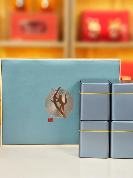 浅蓝色4罐猴魁新茶高端茶叶礼盒装绿茶送礼送人伴手礼礼物