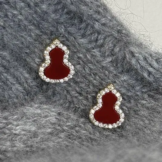 黄铜铜耳饰 锆石葫芦耳钉新中式简约时尚通勤耳环轻奢高级感耳饰