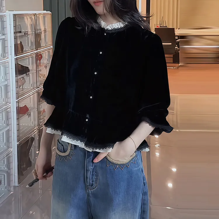 长袖秋季气质时髦衬衫2025新款高级感拼接女装独特漂亮小衫上衣潮