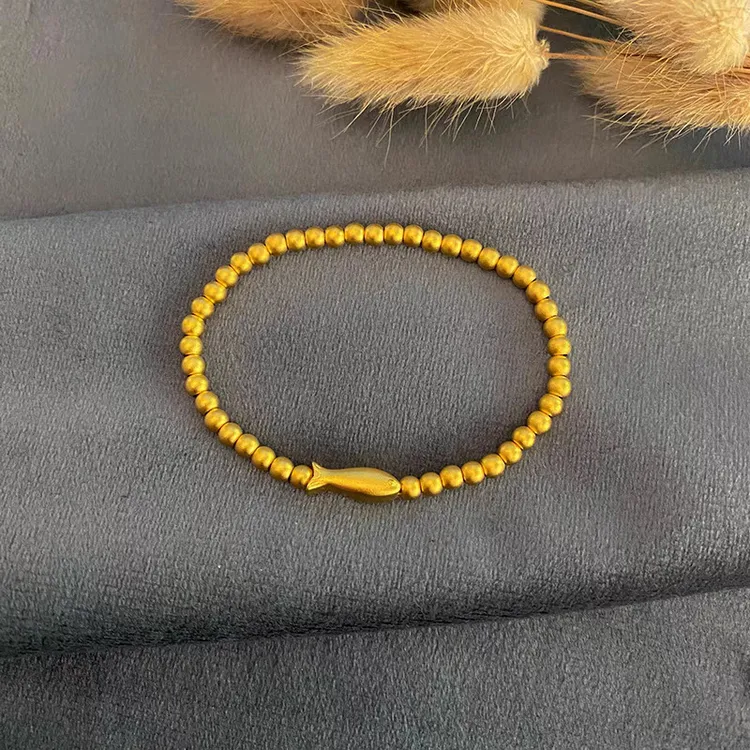 铜合金手链 年年有鱼镀K金珠子款手工弹力单圈手链手串百搭轻奢