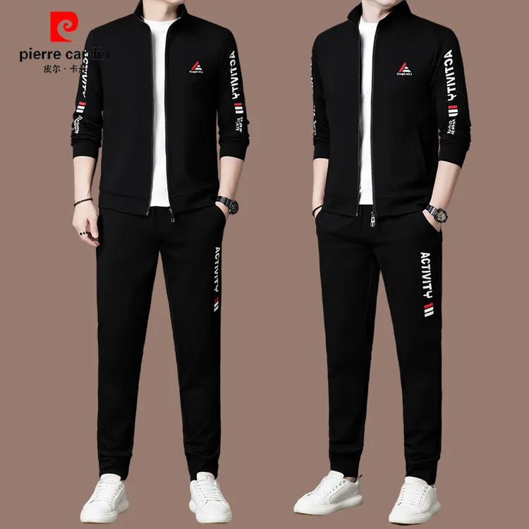 【国际品牌皮尔卡丹】高端男士印花立领套装秋季时尚休闲运动套装潮