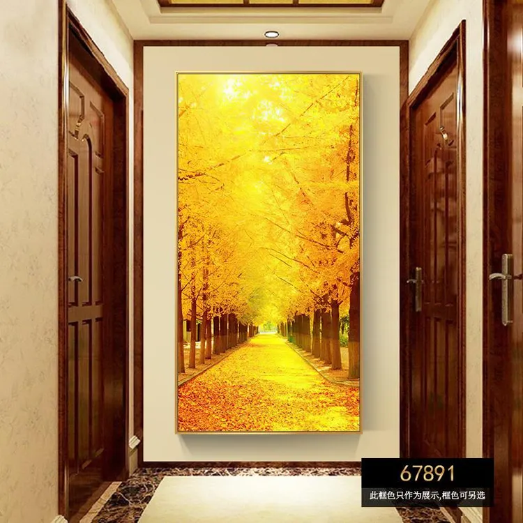 黄金大道走廊玄关装饰画现代进门墙面简约挂画过道壁画轻奢发财树