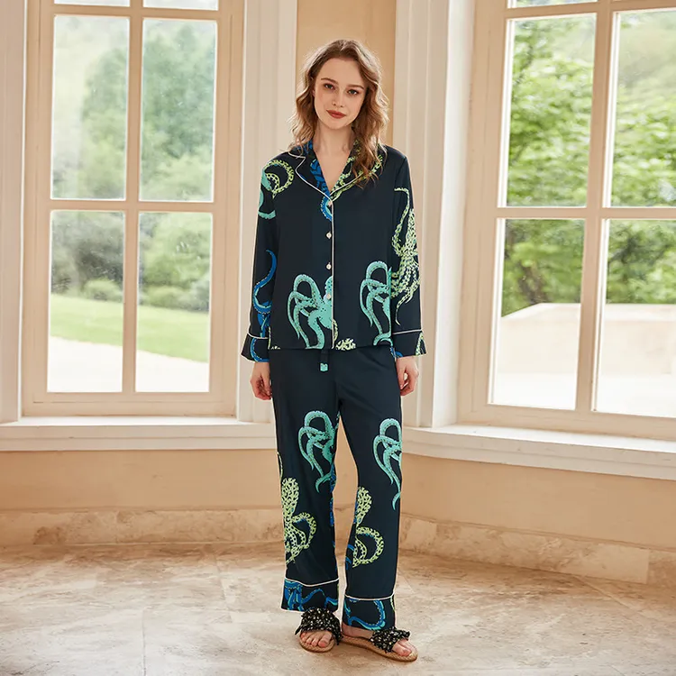 茶里茶气【黑章鱼】睡衣女士春秋季冰丝长袖2025年新款高茶里茶气