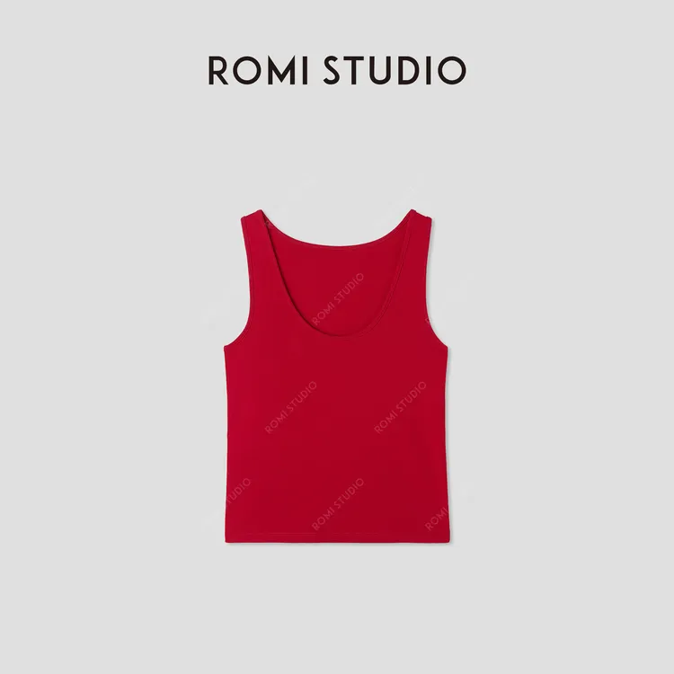 ROMI STUDIO“简约复古”高弹罗纹轻薄柔顺U领修身背心 RWCRSM2725