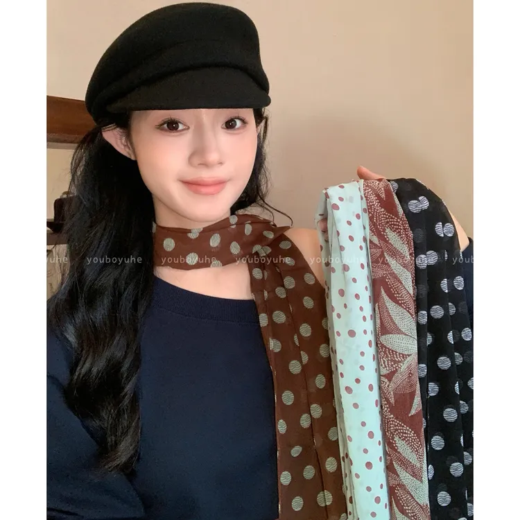 非金属布艺项链 韩系棕色波点系脖丝巾项链女高级百搭毛衣链配饰