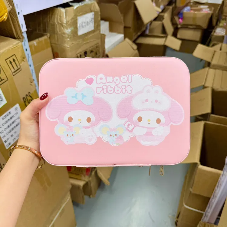 原创卡通手提便捷大容量化妆箱自带镜子旅行多功能跟妆化妆收纳包