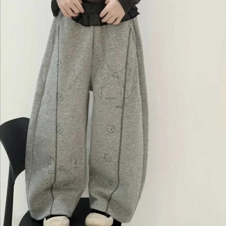 女童春秋款长裤儿童洋气灰色弯刀裤中大童时髦2025新款休闲裤