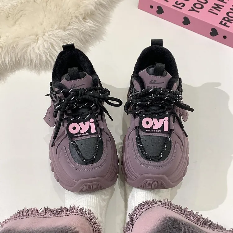 回力冬季加绒老爹鞋厚底2025新款鞋子增高女鞋秋冬加绒百搭运动鞋