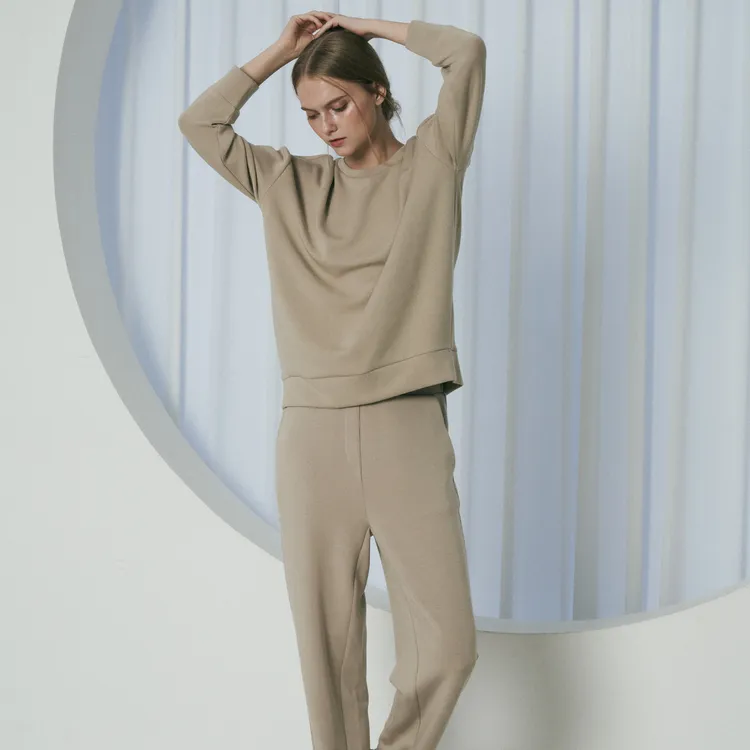 lipbbam韩系秋冬新款纯色莫代尔休闲家居百搭宽松保暖卫衣套装女