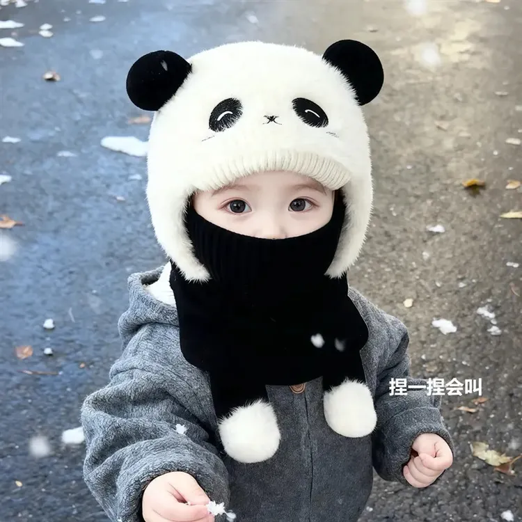 会叫的儿童帽子秋冬一体帽子围脖口罩三件套男女童宝宝加厚绒保暖