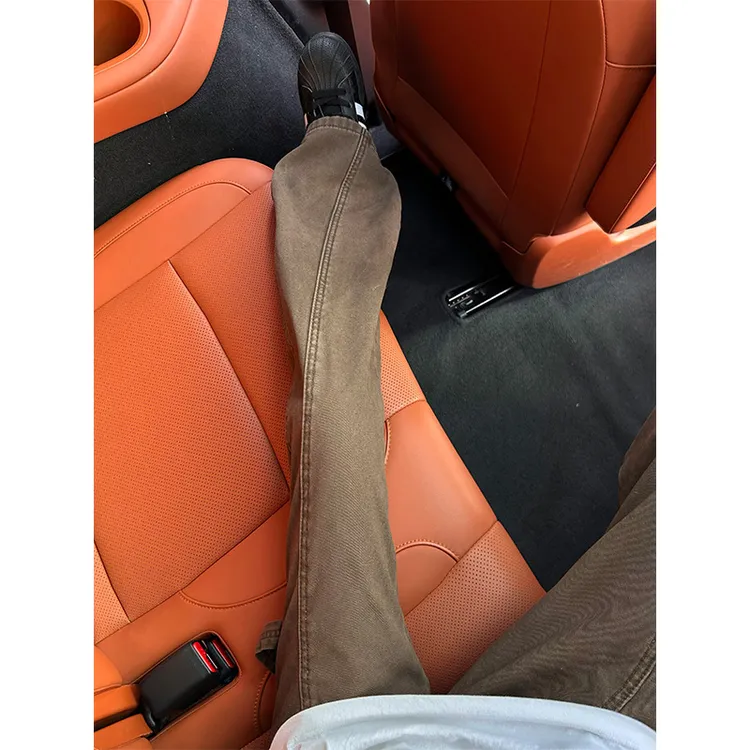 美拉德斜切工装牛仔裤男款秋冬季纯棉加绒弯刀裤子美式高街直筒裤