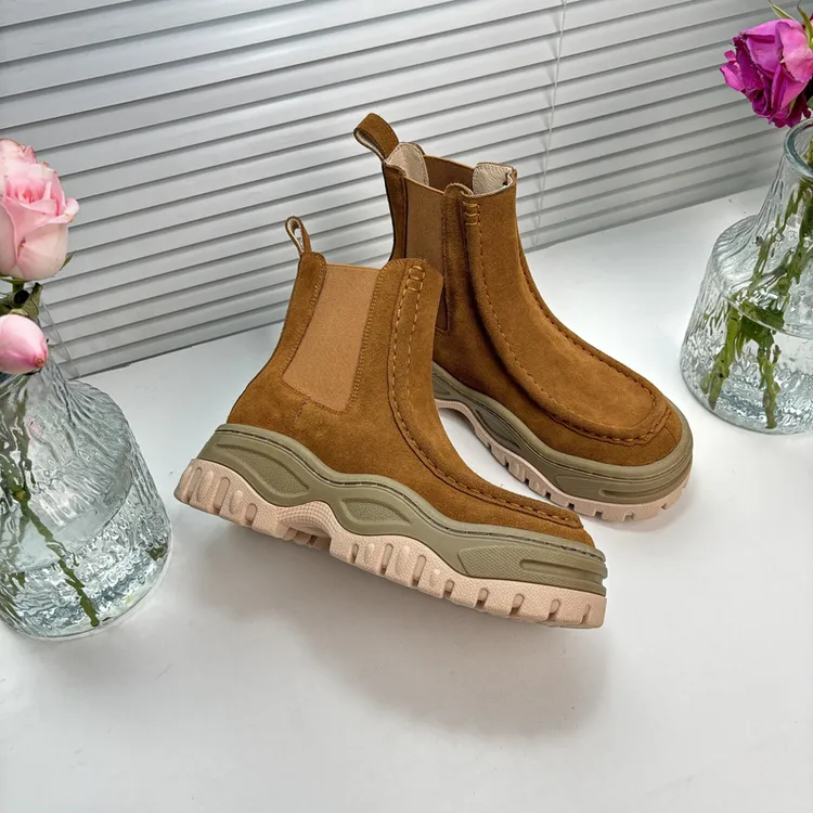 秋冬靴子切尔西靴女短筒马丁靴欧美复古真皮厚底短靴P208