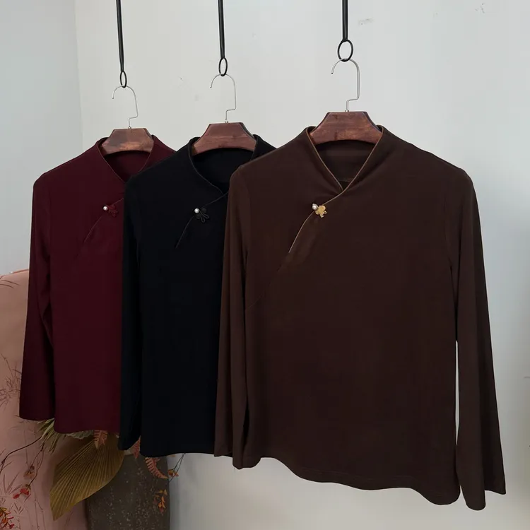 大码高弹力加绒打底衫【立领一个盘扣】