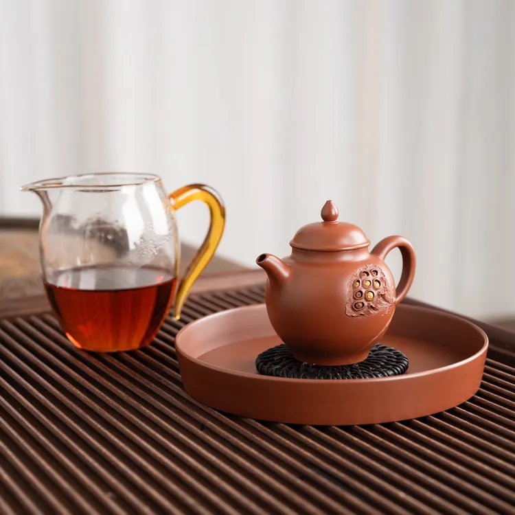 『宫灯枯荷莲子』坭兴陶茶壶堆塑一人饮小壶球孔精致茶具140cc12438