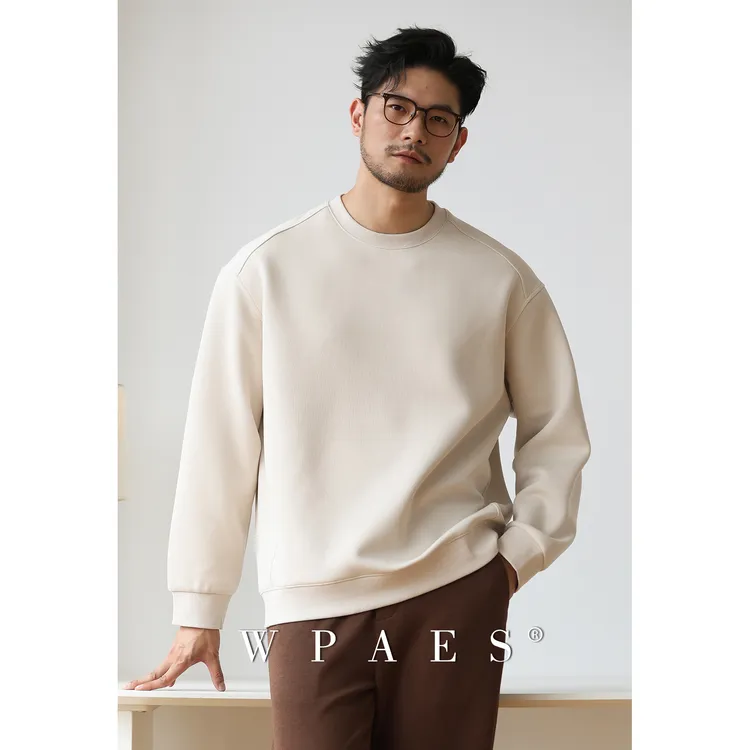 WPAES重磅垂感长袖卫衣男2025秋季新款宽松休闲简约纯色内搭上衣