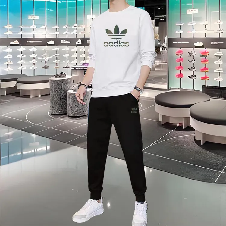 【奥莱正品】圆领套装男加绒2025秋冬季新款宽松休闲卫衣裤子两件套