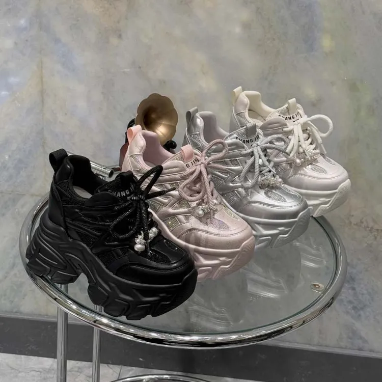 增高12cm【珠落玉盘】2025早春轻奢ins小众12CM厚底老爹鞋5689-13