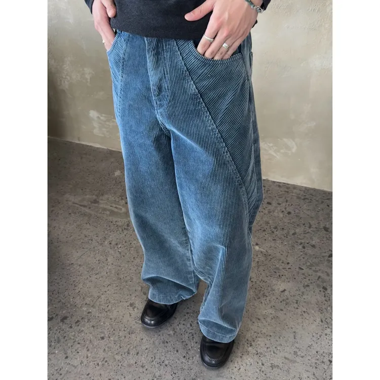 FOURFIRE灯芯绒垂感分割线男休闲裤宽松秋冬直筒裤长裤秋季