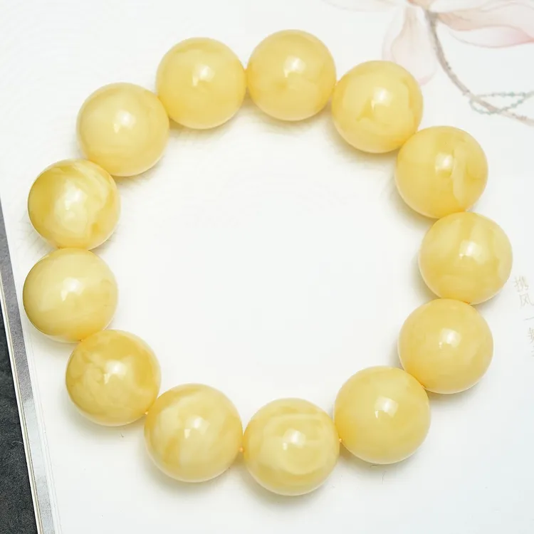 天然原矿蜜蜡手串男士18/19+mm俄料颗颗精选满浓蜡奶黄白妖花单圈