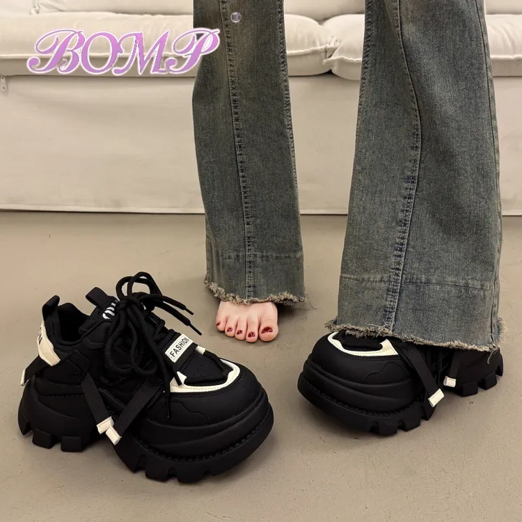 BOMP松糕厚底老爹鞋女小个子增高2025秋冬新款加绒百搭运动休闲鞋
