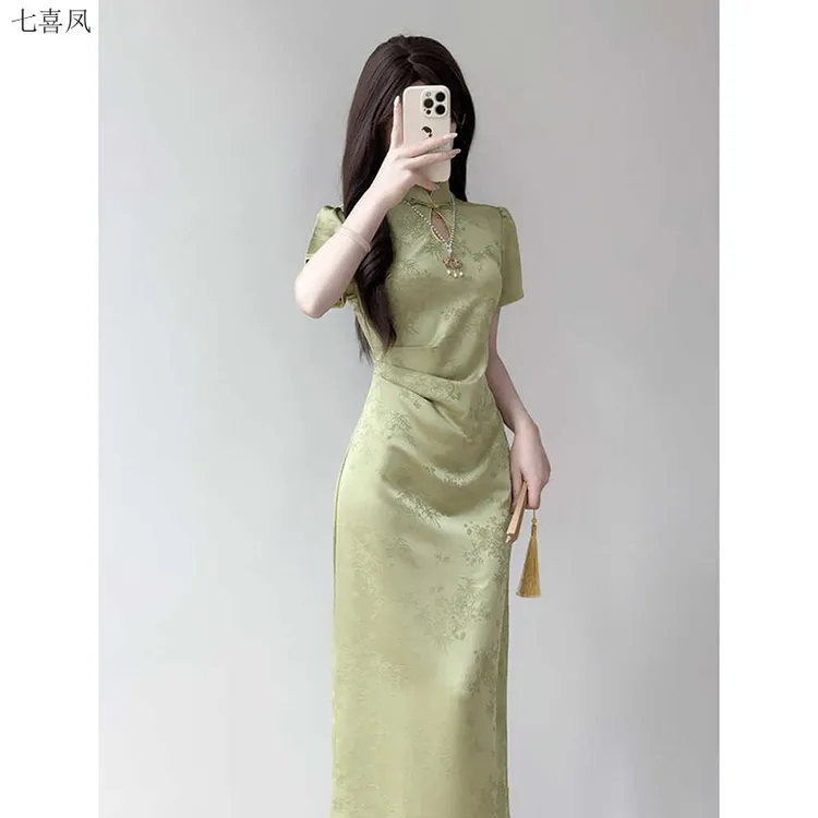 夏季新款改良旗袍年轻少女感高级绿色民国风气质裙子2025年夏季