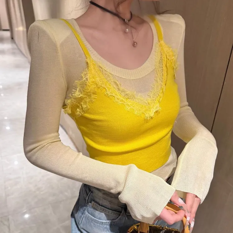 时尚设计感假两件打底衫女2026秋冬新款小众气质修身显瘦别致上衣