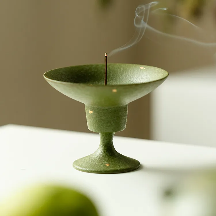 赞朴香插陶瓷青橘洒金高足小圆香炉带九孔香托线香香薰炉茶道配件