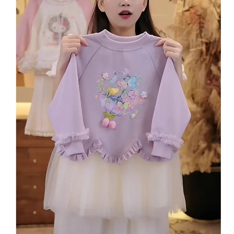 女童连衣裙春秋2025新款洋气秋装儿童网纱拼接裙子女孩花边公主裙