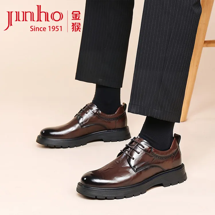 Jinho/金猴男士春秋厚底百搭皮鞋增高休闲商务风真皮透气Q28286A