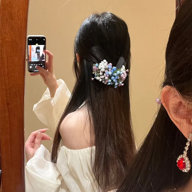 神仙姐姐同款满天星发夹甜美仿真花发卡发饰女高级感后脑勺鸭嘴夹