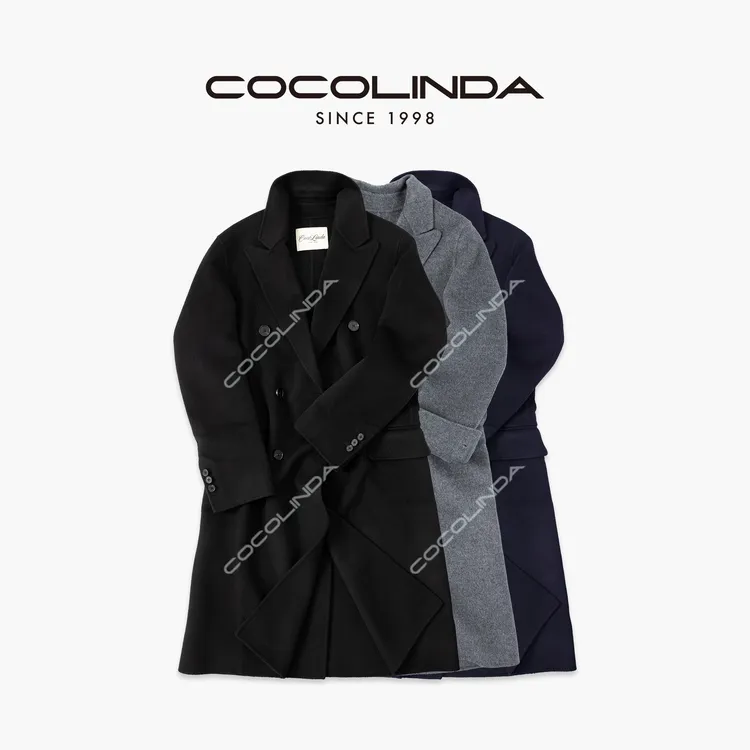 COCOLINDA"法系优雅”【手工双面呢】三色拉达风绵羊毛开叉大衣C3713