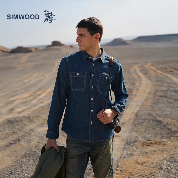 SIMWOOD/简木丹宁【宽松版】6.3盎司经典工装牛仔长袖衬衫SO130381
