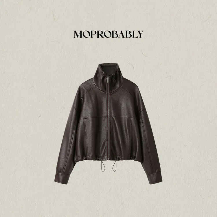 Moprobably李予诺「筹玛」气质时尚百搭拉链PU皮衣外套L5382019