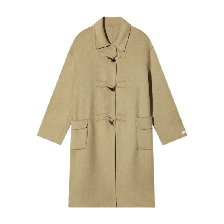 25188-中长款秋冬休闲风常规款牛角扣双面毛呢外套气质百搭